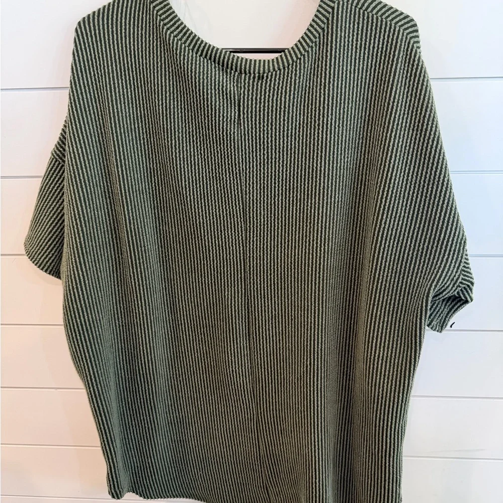 Altar'd State Green Striped V-Neck Top - Picture 2 of 4
